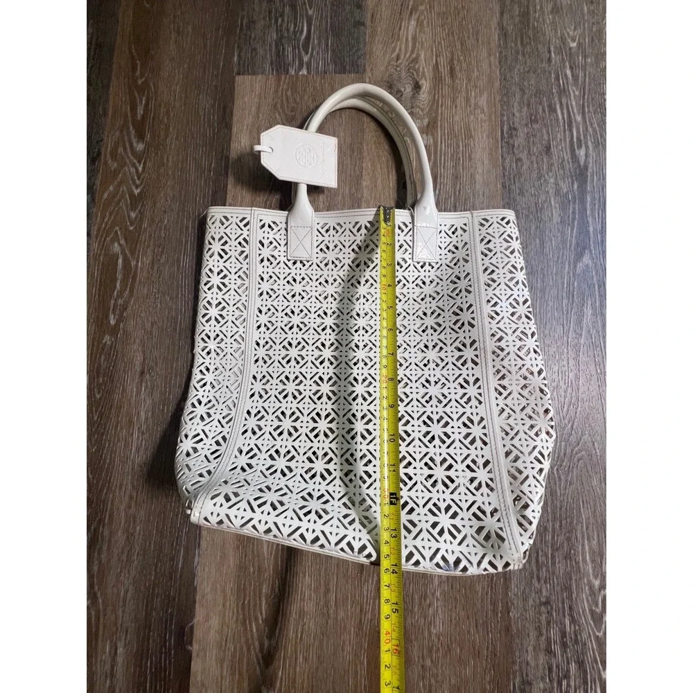 Tory Burch Cream Laser-Cut Leather Tote